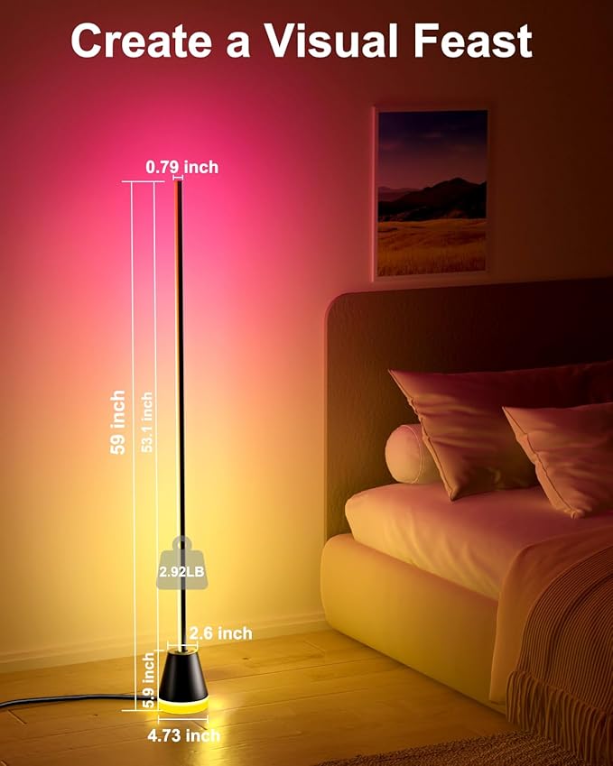 Keepsmile Smart RGB LED Corner Floor Lamp,172 LEDs Bright Standing Lamps for Living Room with APP and Remote,Modern Floor Lamp for Bedroom with Music Sync and 16 Million Colors, Ink Black