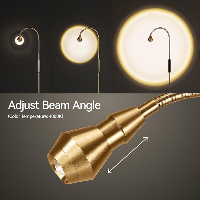 SUNMORY Adjustable LED Beam Floor Lamps for Living Room, Reading Lamp with Flexible Gooseneck, Dimmable Zoomable Spotlight, Work Light, Touch Control, Task Crafting Standing Lamp for Office Bedroom