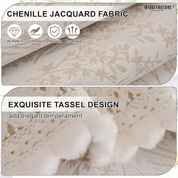 HANDONTIME Chenille Pet Couch Cover Floral Pattern – Soft Fringed Edges, Non-Slip Washable Sofa Slipcover, Jacquard Sofa Cushion Cover, Protects Furniture from Dogs, Cats & Kids (Khaki,35.4" x 82.7")