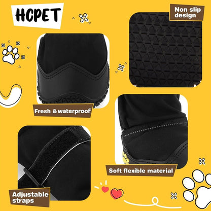 Hcpet Dog Shoes, Dog Boots & Paw Protectors for Winter Snowy Days, Rainy Weather, Outdoor Anti-Slip Sole Dog Booties for Hardwood Floor Black-Leg 6