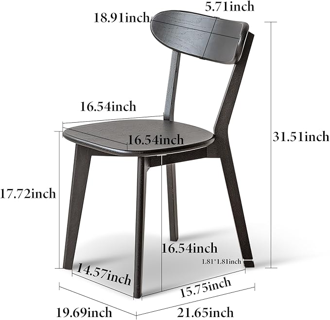Grewood 100% Solid Oak Wood Dining Chairs,Mid Century Modern Dining Chairs with Rounded Backrest,Kitchen,Dining Room Chairs Set of 1/2/4 (1, Black Color)