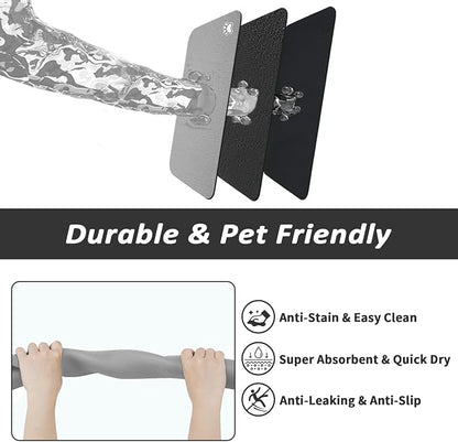 HotLive Dog Food Mat - Absorbent Cat Mat for Food and Water, No Stains Pet Feeding Bowl Mat, Easy to Clean Pet Placemats, Quick Dry Dog Water Dispenser Mat for Messy Drinkers | Paw Grey 18"x 28"