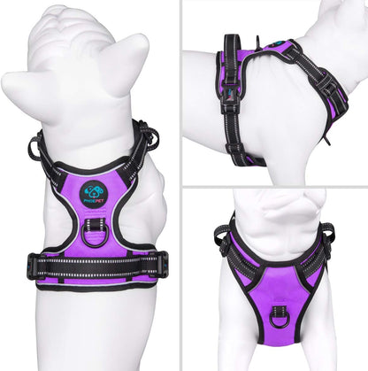 PHOEPET No Pull Dog Harness Medium Reflective Front Clip Puppy Vest with Handle,Adjustable 2 Metal Leash Attachment Hooks(M, Purple)
