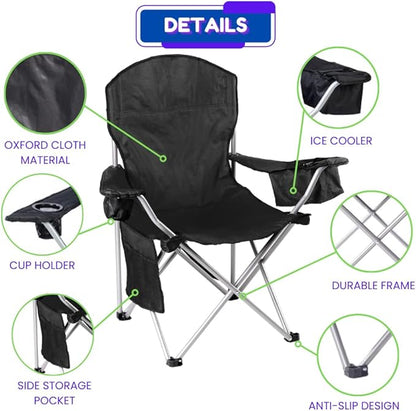 EZONE 2-Pack Camping Chairs with Built-in Ice Cooler, Portable Chair, Storage Pocket, Cup Holder, and Carry Bag Perfect for Camping, Tailgating, Fishing, Beach, and Lawn (2, Black)