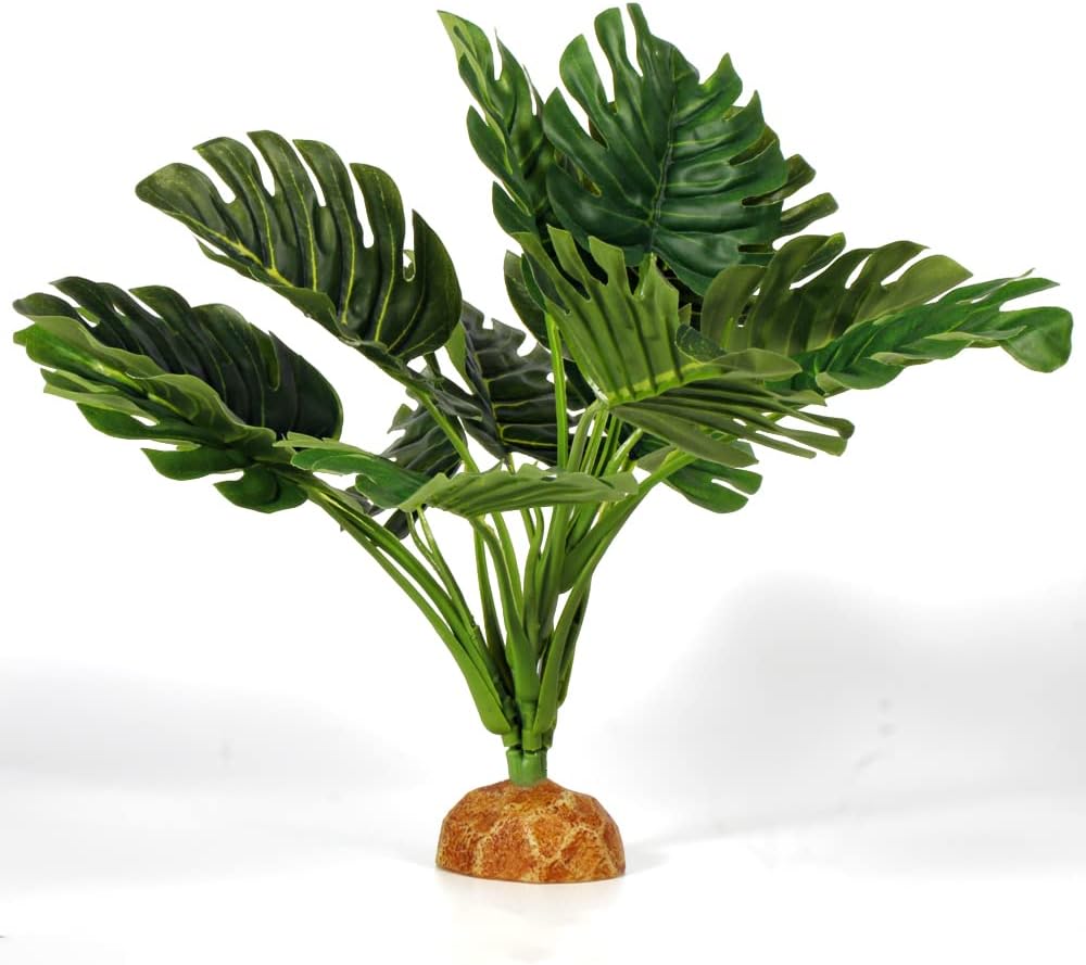 Fake Monstera Plants, Reptile Terrarium Decor, Bearded Dragon Tank Accessories fit Crested Gecko Leopard Lizard Chameleon Ball Python Snake Frog