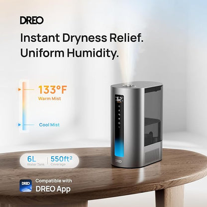 DREO 6L Humidifiers for Bedroom, Smart Warm & Cool Mist for Large Room
