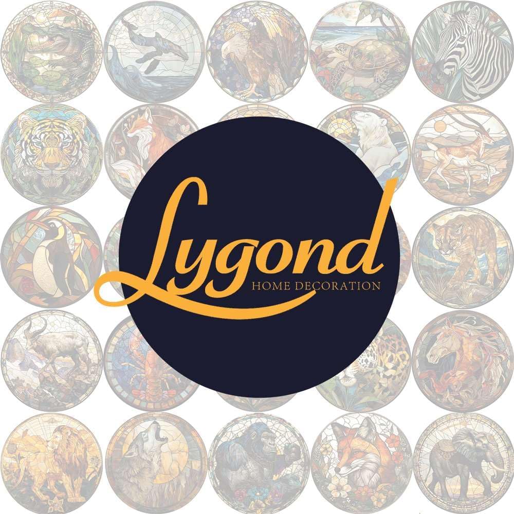 Lygond Metal Sign Tin Sign Circular Stained Glass Mountain Goat Garden Metal Sign For Bar 8×8 Inches