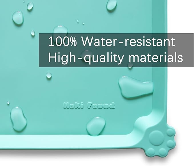 Hoki Found L Silicone Non Slip Pet Food Mats - Cat & Dog Bowl Placemats - Waterproof Feeding Mats for Carpet - Cool Mint