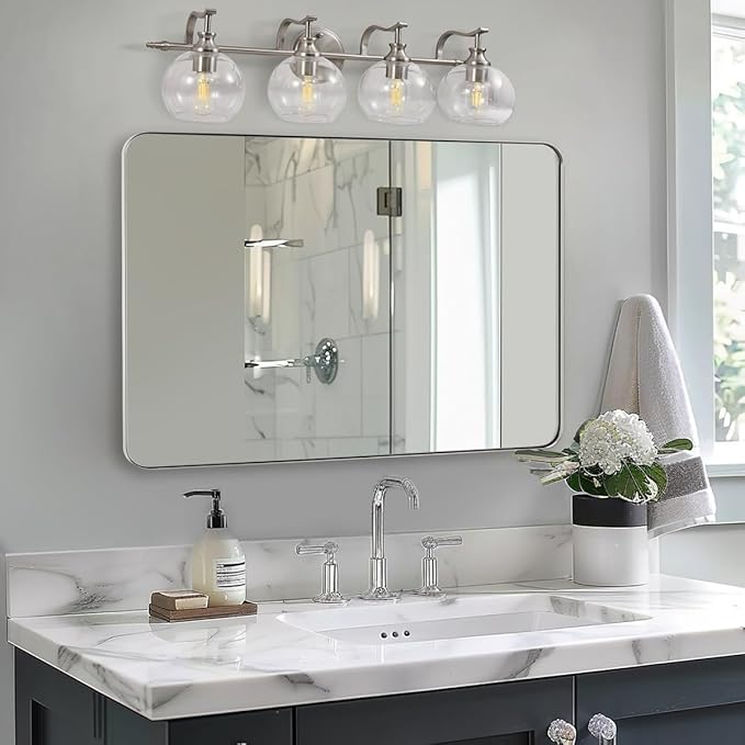 ANDY STAR 30"x48" Brushed Nickel Bathroom Mirror, Large Wall Mirror