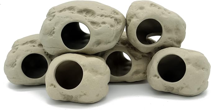 ALEGI Aquarium Decoration Rock Caves for Fish Tank, Ceramic Betta Fish Tank Accessories Hideout, Cichlid Stackable Cave Hiding (3 Small & 3 Medium)