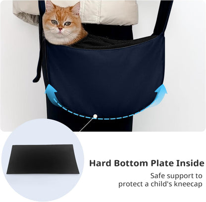 Dog Sling Carrier for Small Dogs and Cats, Lightweight Collapsible Pet Travel Bag with Adjustable Strap, Side Pockets & Breathable Mesh (Navy Blue, 15.7" L x 5.9" W x 8.6" H)