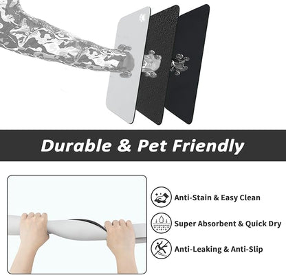HotLive Dog Food Mat - Absorbent Cat Mat for Food and Water, No Stains Pet Feeding Bowl Mat, Easy to Clean Pet Placemats, Quick Dry Dog Water Dispenser Mat for Messy Drinkers | Paw Light Grey 18"x 28"