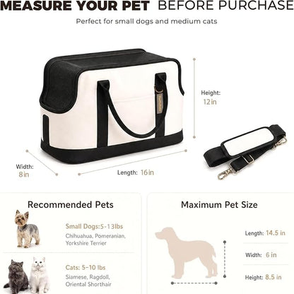 JourCraf Dog Carrier for Small Dogs, Soft Sided Cat Carrier with Hard Bottom, Breathable Mesh Top, Safety Leash, Padded Shoulder Strap, Fits Pets up to 13 lbs, for Travel, White
