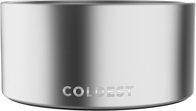 Coldest Dog Bowl - Anti Rust Metal, Non Slip, 3 Layers Insulated Stainless Steel Dog Bowls - Spill Proof & Heavy Duty - Water Bowl for Dogs, Cats, Dish Washer Safe (200 oz, Polished Stainless Steel)
