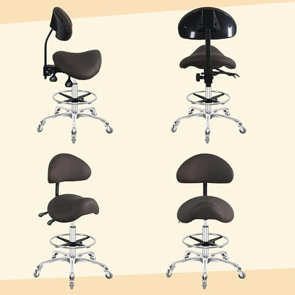 Nazalus Saddle Stool Chair with Back Support Footrest, Heavy-Duty(350LBS), Hydraulic Rolling Swivel Adjustable Stool Chair for Salon Spa Beauty Massage Dental Clinic Home Office Use(Coffee)