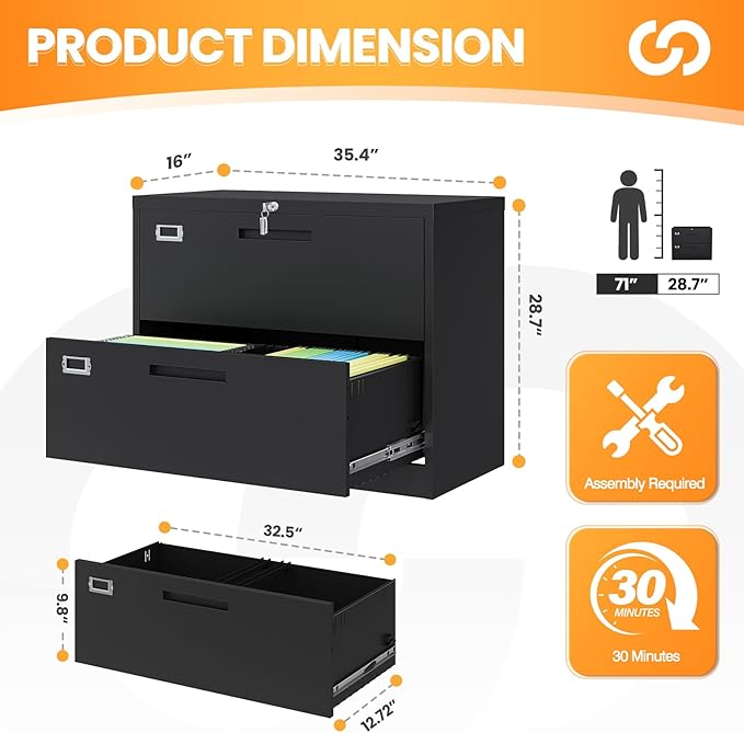 2 Drawer File Cabinets for Home Office, Metal Filing Cabinet