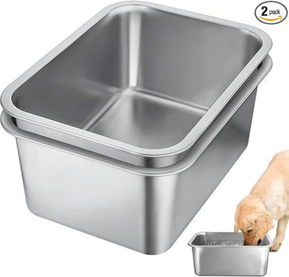 2 Pcs 3 Gallons Extra Large Dog Water Bowl, Durable Reusable Stainless Steel Dog Bowl, High Capacity Water and Food Bowl for Household with Multiple Large Dogs Indoor Outdoor