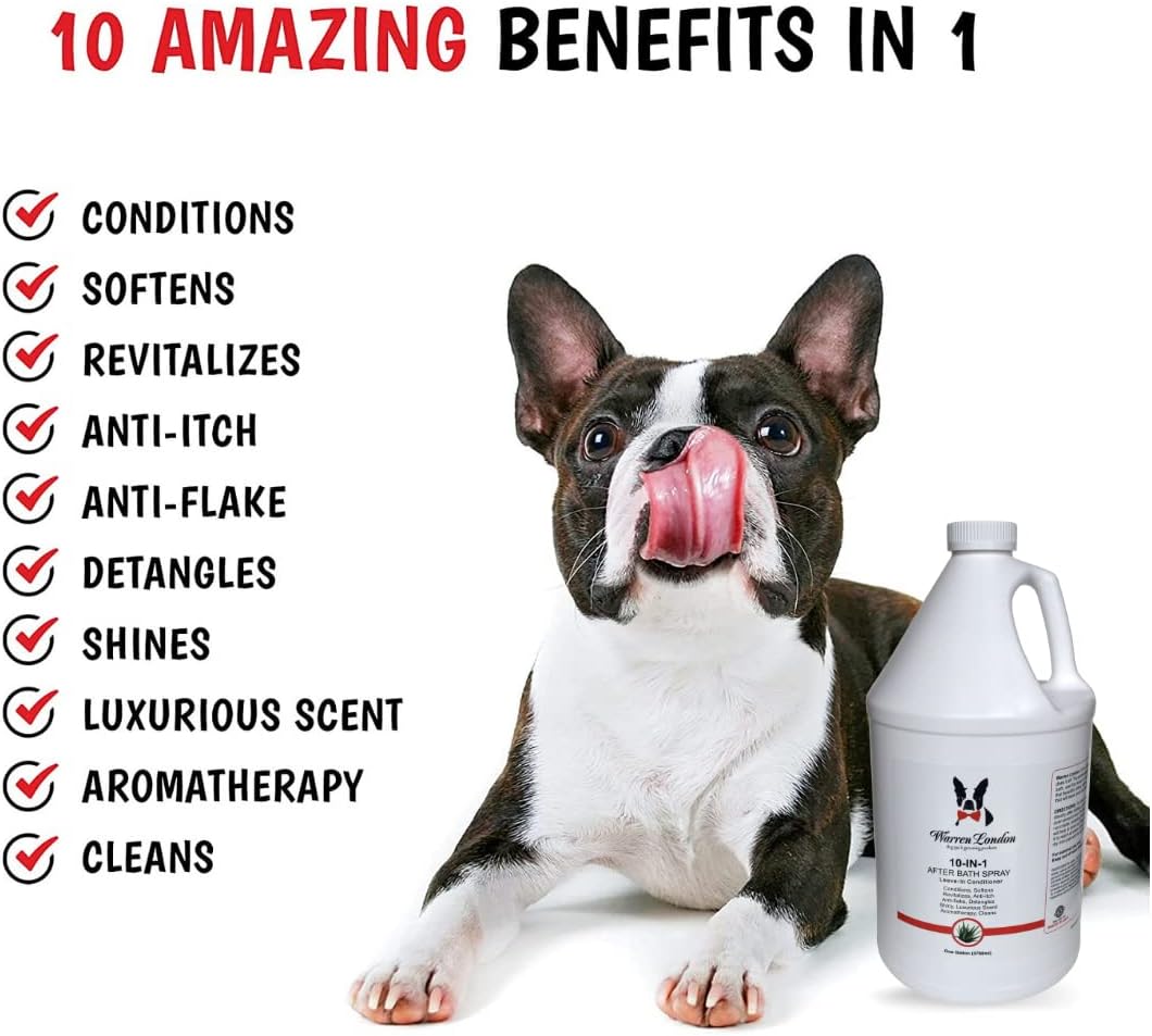 Warren London 10-in-1 After Bath Dog Spray | Dog Leave in Conditioner and Detangler | Pet Grooming Spray with Aloe Vera, Silk Amino Acids and Green Tea Extract | Made in USA | 1gal