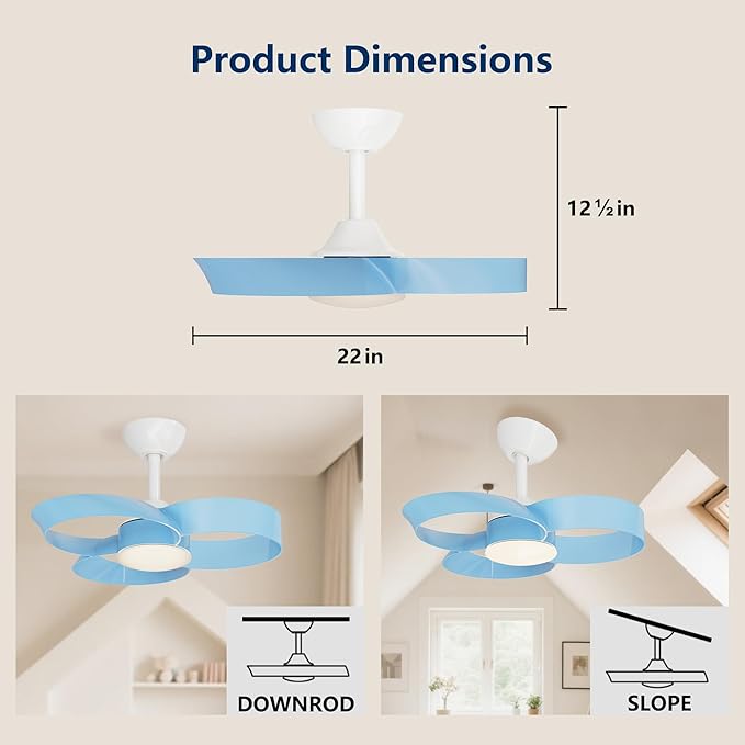 FANX 22 Inch Ceiling Fan with Light and Remote, Quiet DC Motor, Dimmable LED