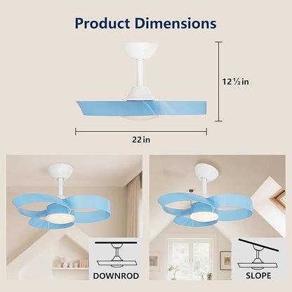 FANX 22 Inch Ceiling Fan with Light and Remote, Quiet DC Motor, Dimmable LED