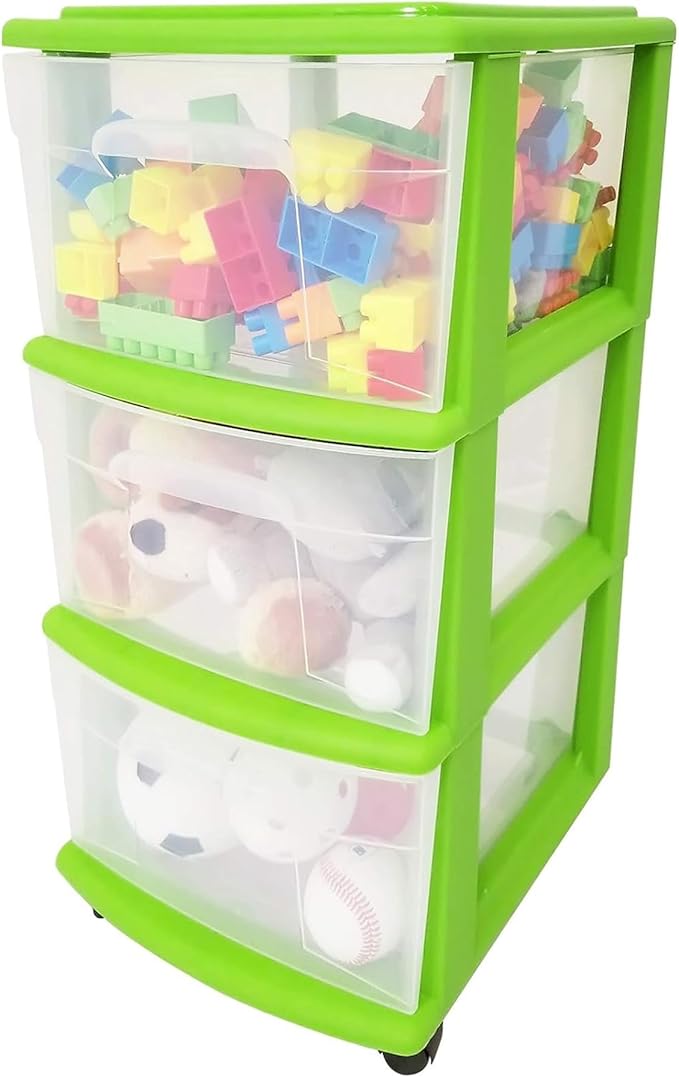 HOMZ 2-Pack Drawer Tower, 3-Tier Clear Plastic Storage Organizer Cart, Bold