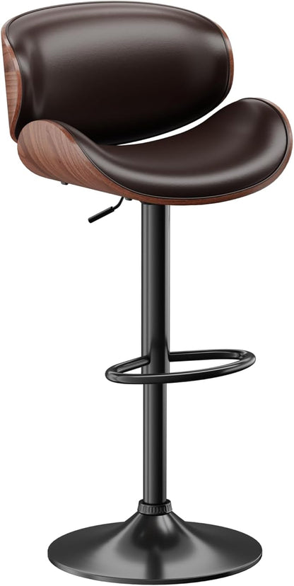 Aowos Bar Stools, Adjustable Swivel Barstools for Kitchen Island, Mid Century Modern Leather Upholstered Counter Height Bar Chairs with Back & Footrest (Brown 1PCS)