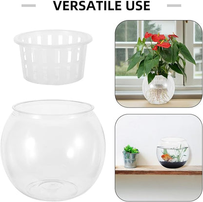 Betta Fish Bowl Plastic Round Aquarium with Hydroponic Basket Medium 110c Small Desktop Landscape Tank for Living Room Table Decor