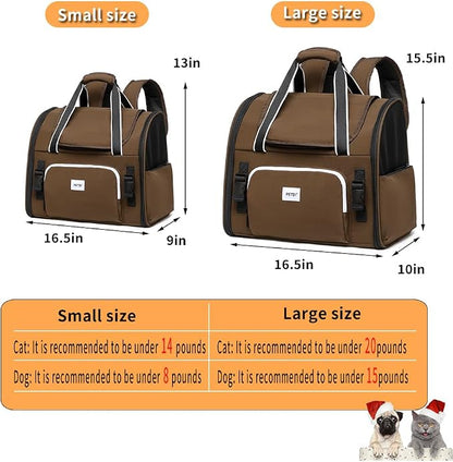 Pet Backpack Carrier for Small Dogs Medium Cats, Puppies,Breathable and Collapsible Design, Portable Travel Bag for Bearded Dragon,Rabbit Cage (Dark Brown, Small)