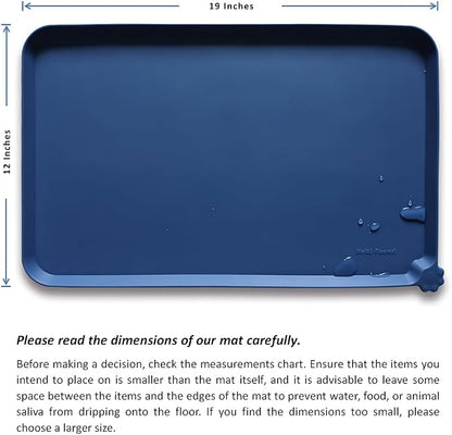 Hoki Found Silicone Pet Food Mats - Non Slip Dog Cat Bowl Placemats - Waterproof Dog Cat Food Mats - Suitable for Carpet - Indigo Ink