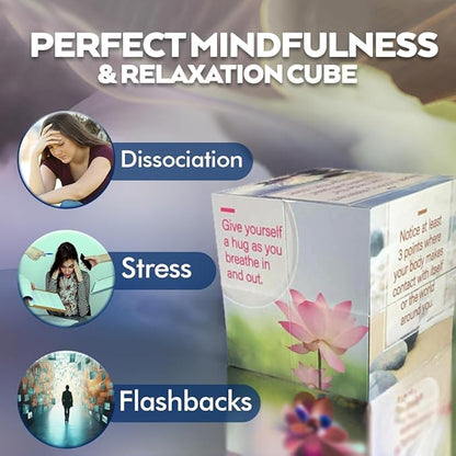 Visual Mindful Meditation Grounding Cube - Mindfulness Cube for Overcoming Anxiety, Dissociation, Emotional Pain, Stress, & Addiction | 9 Stress Relief Techniques for Emotional Support