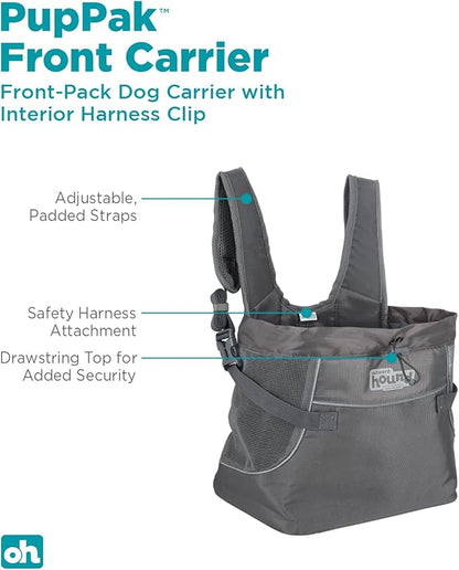 Outward Hound PupPak Dog Front Carrier, Gray, Small, 12" x 11.5" x 7.5" | Hands-Free Pet Backpack, Water-Resistant, Breathable Mesh, Safety Clip, Hiking & Camping, Small Dogs up to 10 lbs