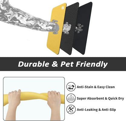 HotLive Dog Food Mat - Absorbent Cat Mat for Food and Water, No Stains Pet Feeding Bowl Mat, Easy to Clean Pet Placemats, Quick Dry Dog Water Dispenser Mat for Messy Drinkers | Paw Yellow 12"x 19"