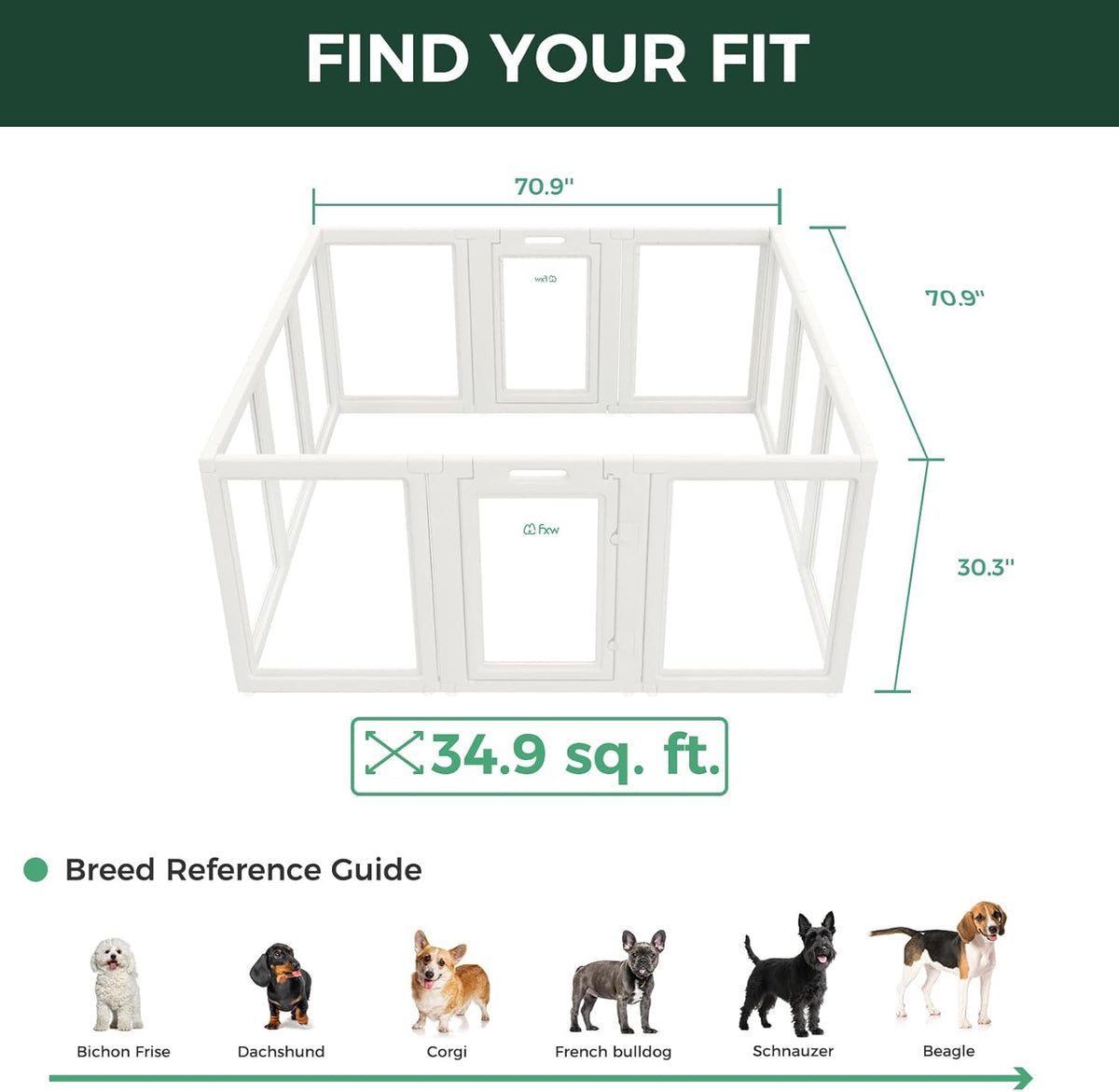 FXW AuraSpace Acrylic Indoor Unleashed Dog Playpen for Small and Medium Dogs, 30 Inch, 12 Panels, White