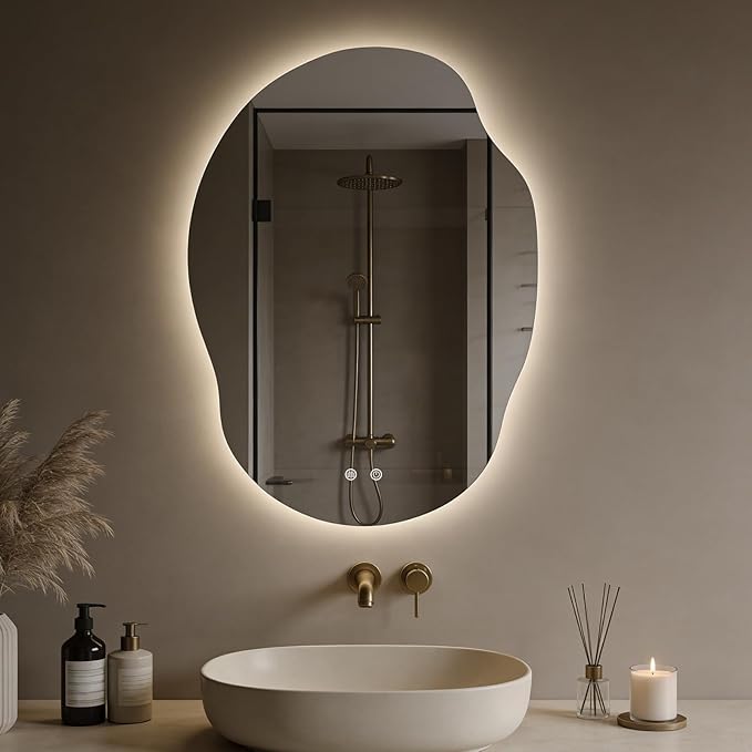 LED Bathroom Mirror with Lights, Asymmetrical Irregular Backlit Vanity Mirror