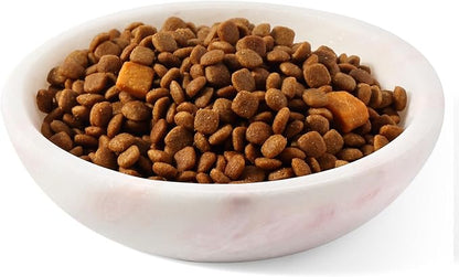 Natural Marble Cat Bowl, Weighted 1.5lb Cat Food Bowl for Cat and Small Dog, Small Animal Pet Food Dish Non-Slip, Shallow Cats Dish for Whisker Fatigue Relief, Premium Pink Stone for Home Decor