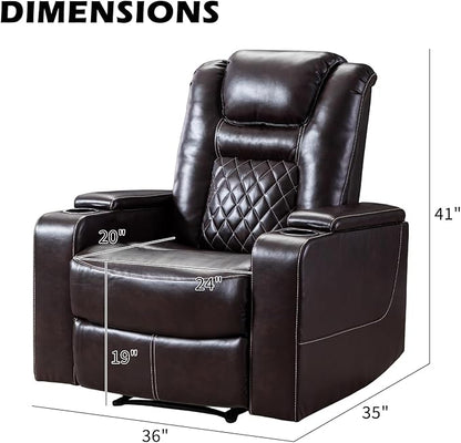 CANMOV Electric Power Recliner Chair Set of 5, Breathable Leather Home Theater Seating with Hidden Arm Storage, Power Recliner Chair for Living Room with USB Ports and Cup Holders,Brown