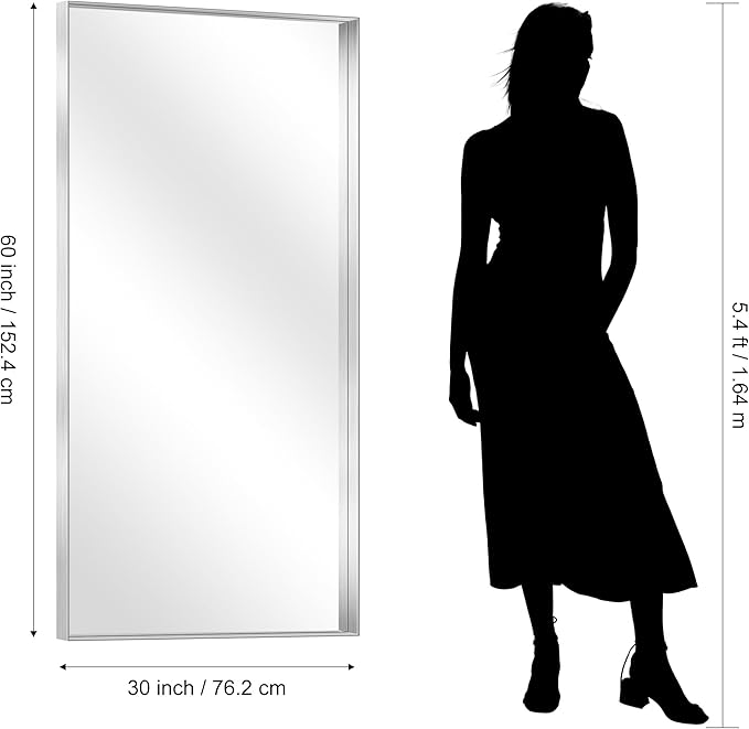 CIRCUMI Silver Bathroom Mirror, Brushed Finish, Tempered Glass, Large Mirror