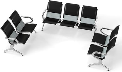 Kinfant 7-Seat Waiting Room Chairs Set - 3 Pieces PU Leather Office Guest Reception Chair Furniture Bench with Armrest for Waiting Area, Airport, Hospital, Bank, Salon, Barbershop, Black