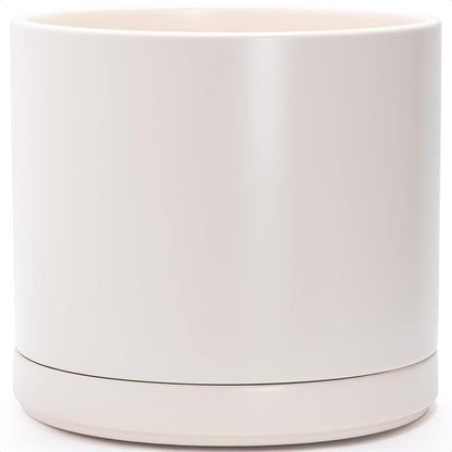 D'vine Dev 16 Inch Ceramic Planter Pot, Oatmeal, 94-O-H-8 | Modern Cylinder Design, Drainage Hole & Saucer Included, Stable Structure, Elegant Home Accent