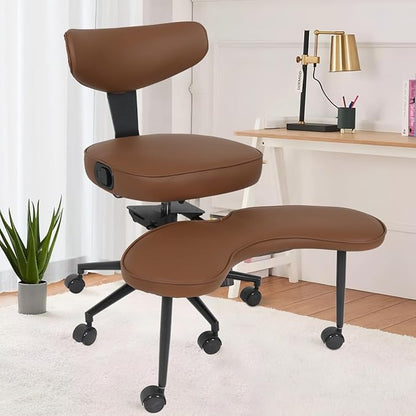 ELECWISH Meditation Chair, ADHD Chair for Adults with Wing Back Support, Criss Cross Kneeling Yoga Desk Office Use with Wheels, Height Adjustable seat and Leg Rest, Brown