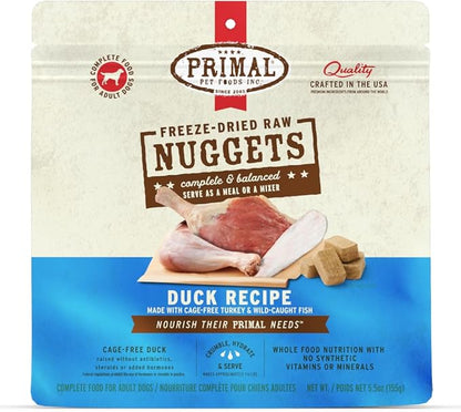 Primal Freeze Dried Raw Dog Food Nuggets, Duck, Complete & Balanced Meal, Also Use as Topper or Treat, Premium, Healthy, Grain Free, High Protein Raw Dog Food, 5.5 oz