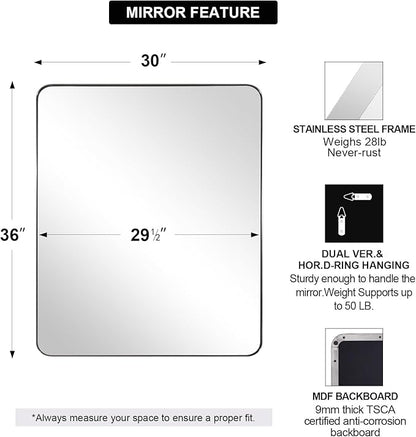 ANDY STAR Chrome Mirror for Bathroom, 30x36 Metal Frame Wall Mirror