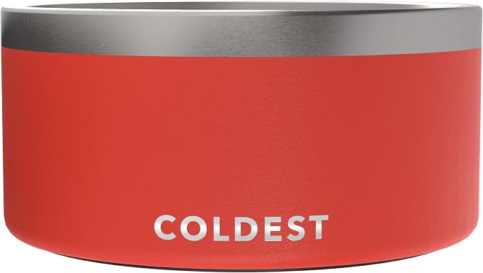 Coldest Dog Bowl - Anti Rust Metal, Non Slip, 3 Layers Insulated Stainless Steel Dog Bowls - Spill Proof & Heavy Duty - Water Bowl for Dogs, Cats & Pets, Dish Washer Safe (200 oz, Crimson Red)