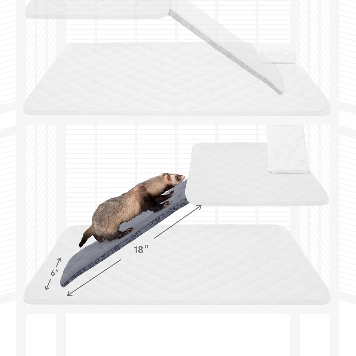 Paw Inspired Fitted Fleece Liner for Ferret Nation, Critter Nation Cage for Ferrets, Rats, Chinchillas, Hedgehogs & Other Small Animals (Gray, Ramp Cover)