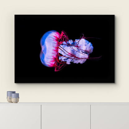 wall26 Canvas Print Wall Art Vibrant Purple Pink Jellyish Dark Ocean Nature Animals Photography Realism Rustic Scenic Landscape Wilderness Earth Colorful for Living Room, Bedroom, Office - 12"x18"