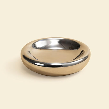 Pebble Pet Bowl Flat Chrome, Ergonomic Dog Cat Feeding Bowl, Flat-Faced Breed, Tilted Ceramic Pet Food Dish, Scooper Eater, Anti-Spill Design, Dishwasher Safe, Modern Pet Bowl, Dry & Wet Diet
