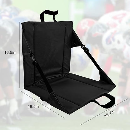 LynsaTac Folding Stadium Seat Cushion with Backrest, Portable Bleacher Pad for Camping, Fishing,15.8'' x 16.5'',Lightweight Chair with Backrest for Outdoor Sports and Concerts (Black)