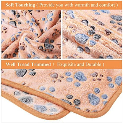 Tatuo 4 Pack Fleece Dog Blankets for Puppy Cats Multi-Size Sleep Mat for Pet Guinea Pig Soft Washable Warm Crate Bed Puppy Teething Toys Print Pattern Blanket Indoor(Mixed Color,30 x 20.5 Inch,Paw)