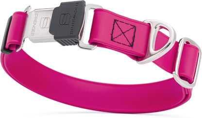 Dogline Biothane Waterproof Dog Collar with Herm Sprenger Stainless Steel Quick Release Buckle – Heavy Duty Tactical Durable Collar for Dogs – Comfortable and Safe Pet Collar, W 3/4" L 12-19", Magenta