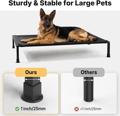 Veehoo Elevated Dog Bed with Fluffy Plush Bolster Cushion, Dog Couch Bed | Cooling Raised Dog Bed for Large Dogs, Washable Orthopedic Pet Cot with Removable Mat, Breathable Mesh, Non-Slip, 45", Black